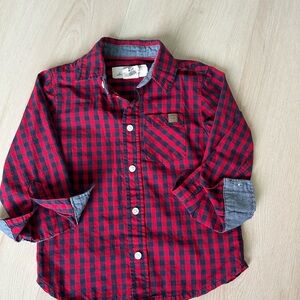 H&M Kids Red and Navy Plaid Button Down Shirt